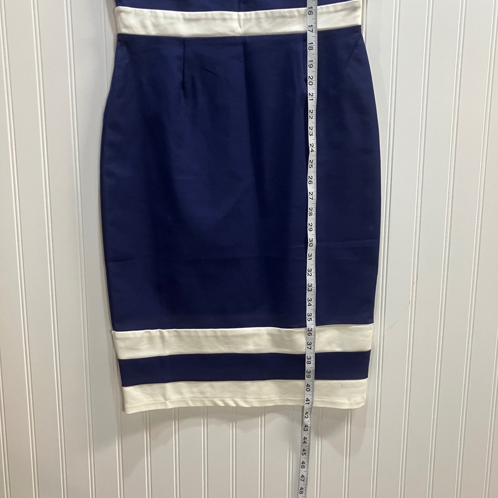 Paper Dolls London Navy White Stripe Cap Sleeve‎ Sheath Midi Dress US 8 Tall EUC - Picture 8 of 11